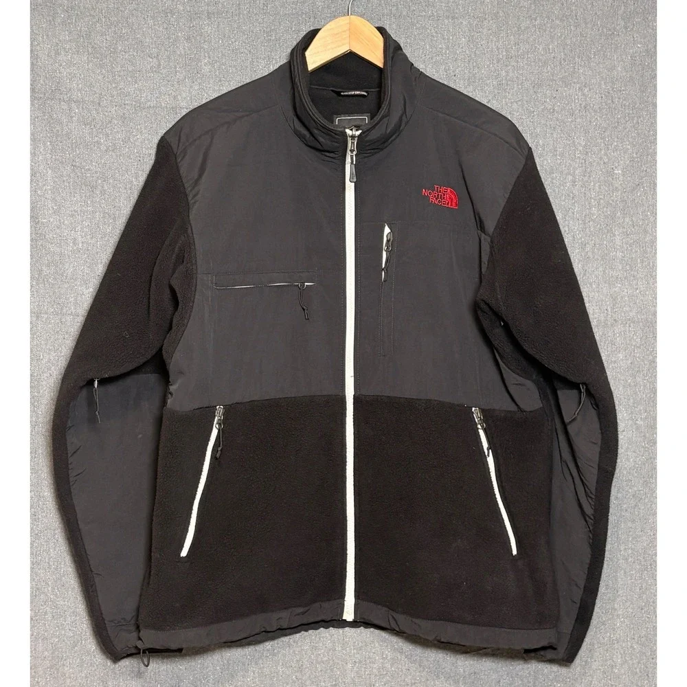 The North Face Denali Polartec Fleece Jacket Mens Large Black Red Logo Full Zip